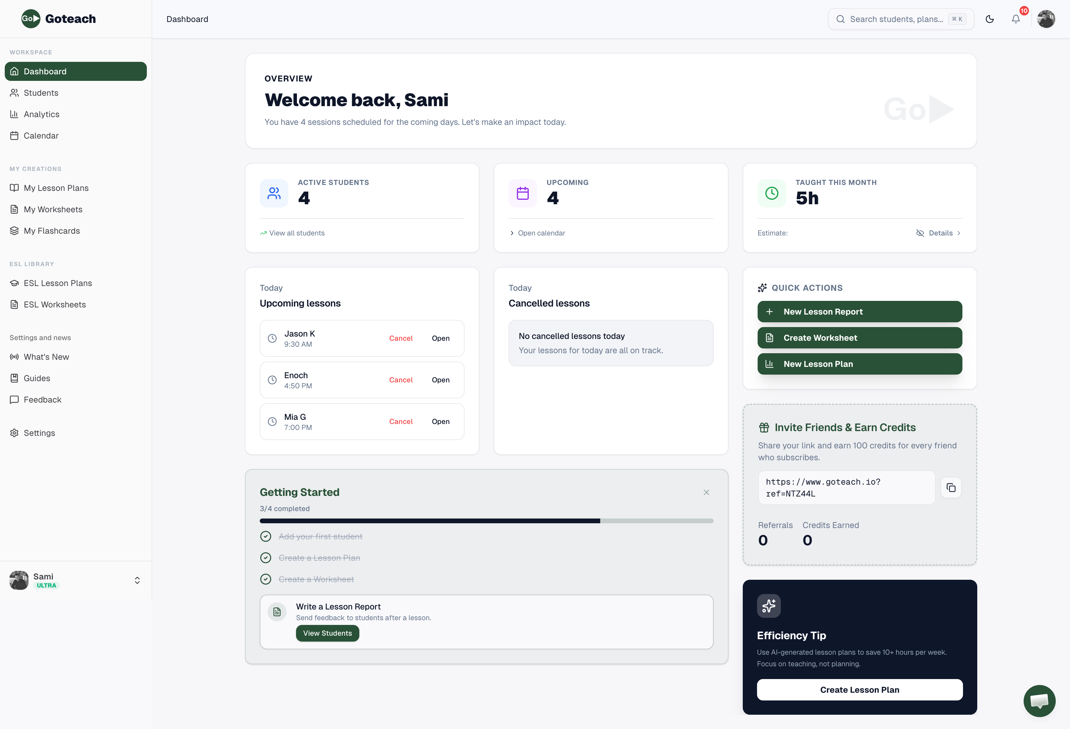 GoTeach Dashboard Overview